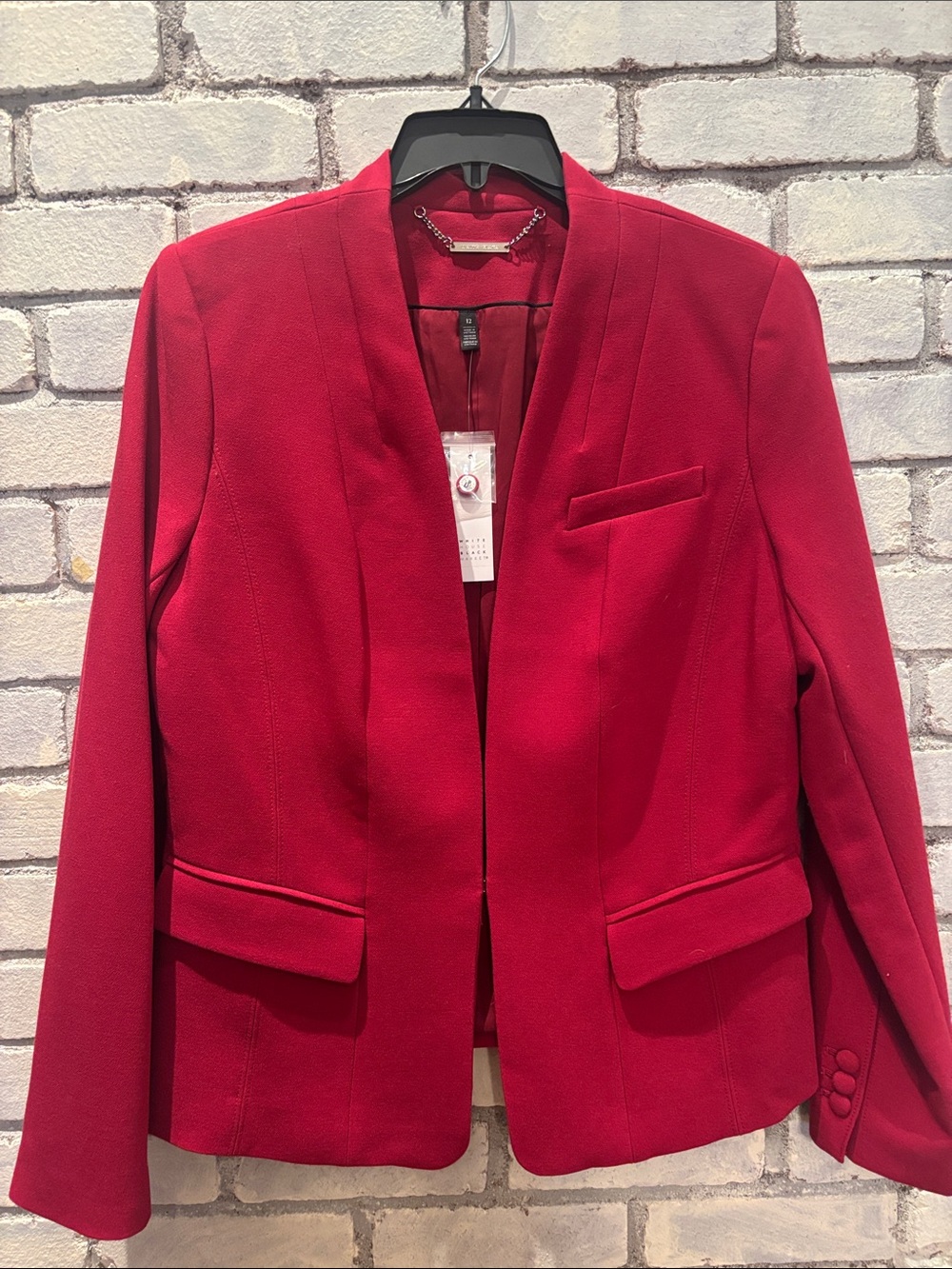 NWT WHBM Deep Red Collarless Tailored Blazer